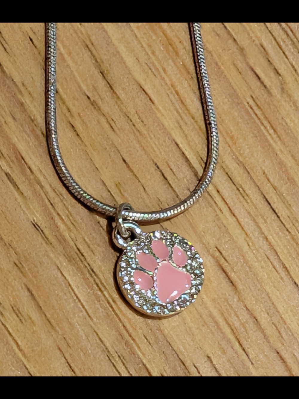 Silvertone Necklace with Pink Paw Print Pendant